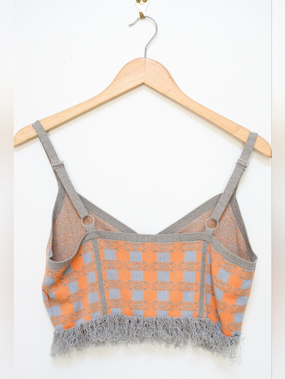 NEW Baum und Pferdgarten Cypres Gingham Fringe Tank Top Crop Orange Blue Size L - Picture 7 of 10